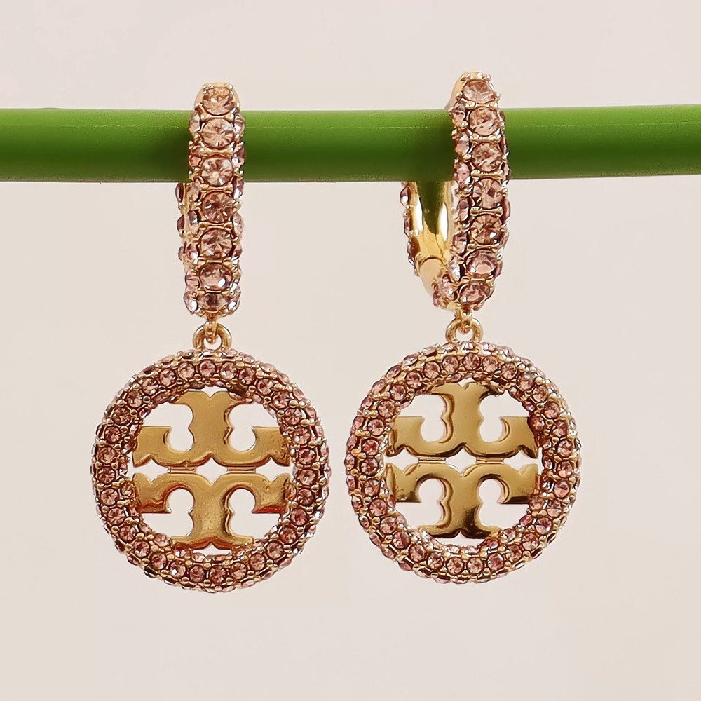 Tory Burch Tangli Gold Plated Rhinestone Hollow Earrings